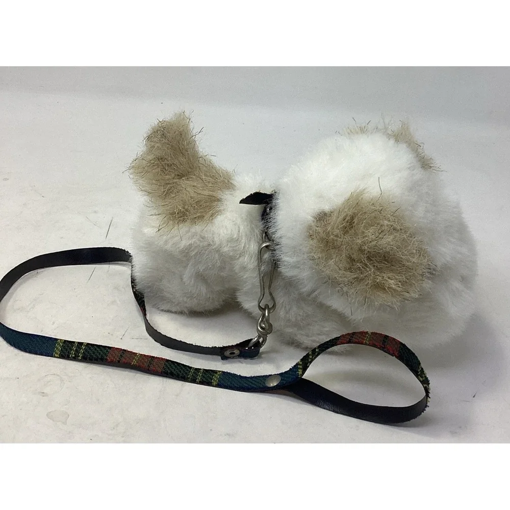 Ajena France Fluffy White Puppy Dog Plush On Leash 7.5